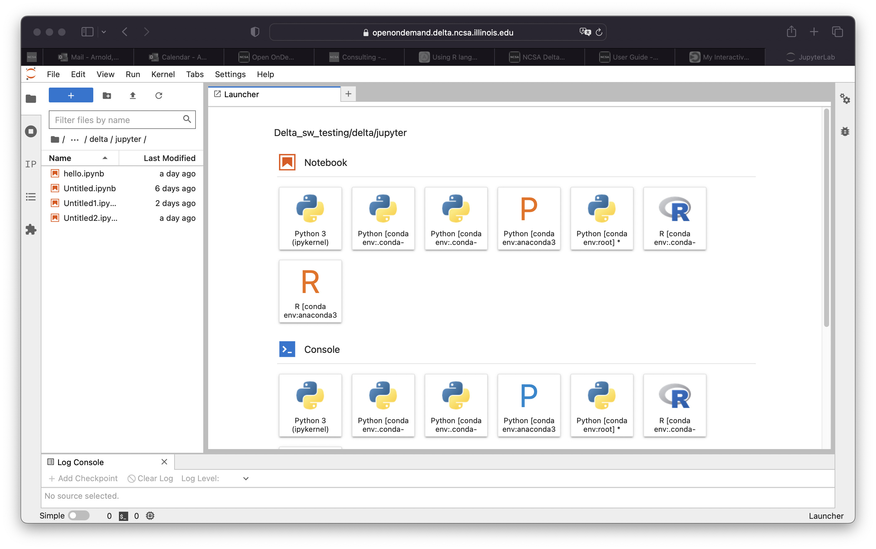 JupyterLab launcher window with R options.