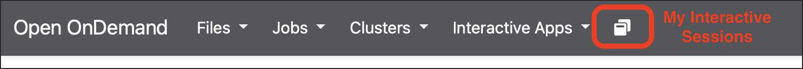 Open OnDemand options at top of window with the My Interactive Sessions button highlighted.