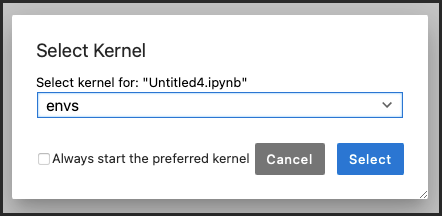 Pop-up window where you select a kernel.