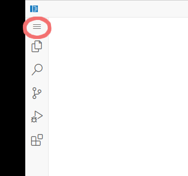 A screenshot showing the Visual Studio Code hamburger menu hightlighted.