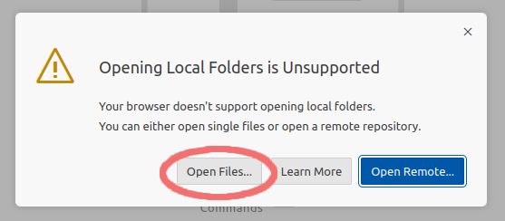 A screenshot of a modal dialog with the Open Files button highlighted.